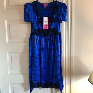 Amazing NWT Betsey Johnson pterodactyl print silk dress, size 0.